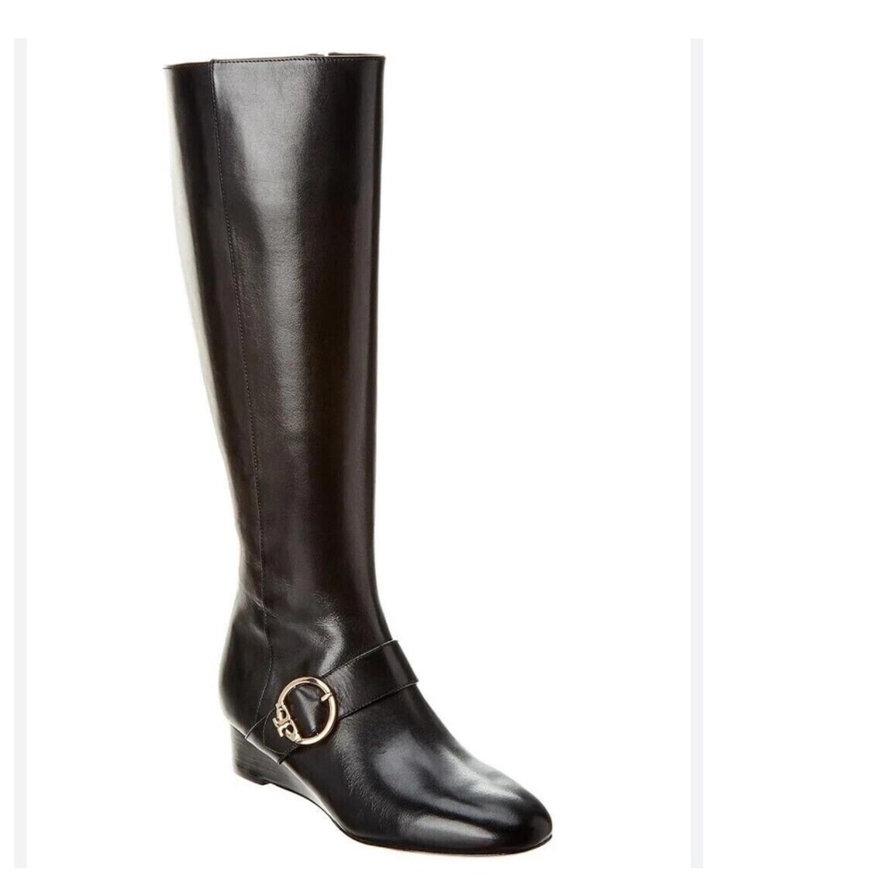 TORY BURCH Sofia Black Leather Knee-High Tall Wedge Boots Size 5 Riding boots - Picture 2 of 11